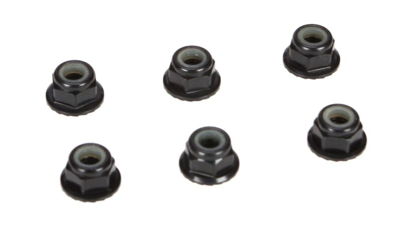 Losi - TLR 4mm Aluminium Stoppmutter mit Flansch Schwarz 6St. (TLR336000)