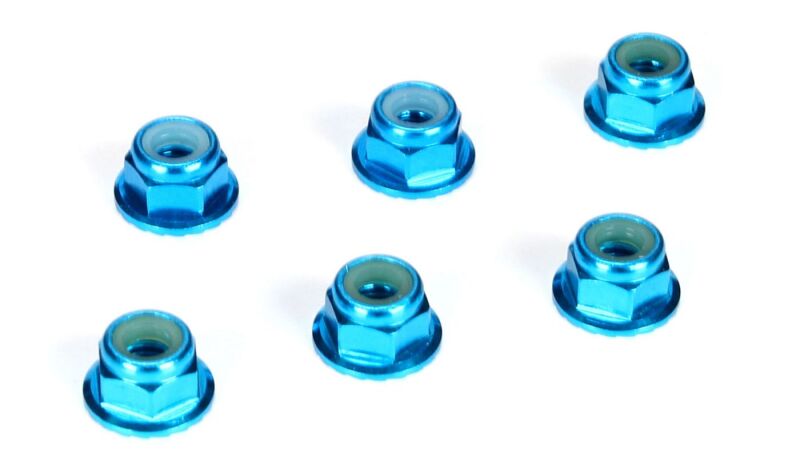 Losi - TLR 4mm Aluminium Stoppmutter mit Flansch Blau 6St. (TLR336001)