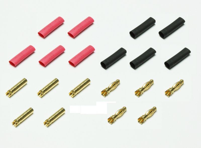 Goldstecker und Buchsen 4mm mit Schrumpfschlauch (5 Paar)