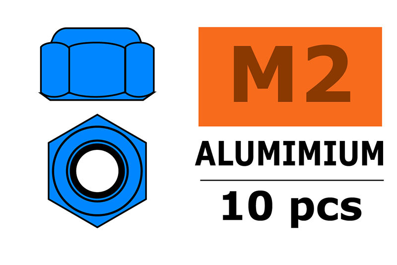 G-Force RC - Aluminium Sechskantmutter Selbstsichernd - M2 - Blau - 10 St (GF-0400-024)