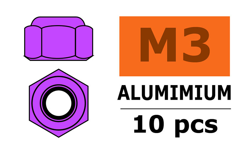 G-Force RC - Aluminium Sechskantmutter Selbstsichernd - M3 - Violet - 10 St (GF-0400-032)