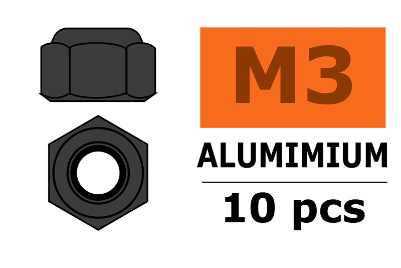 G-Force RC - Aluminium Sechskantmutter Selbstsichernd - M3 - Gun Metal - 10 St (GF-0400-033)
