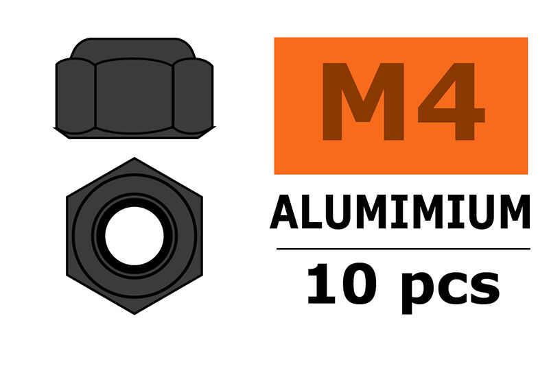 G-Force RC - Aluminium Sechskantmutter Selbstsichernd - M4 - Gun Metal - 10 St (GF-0400-043)