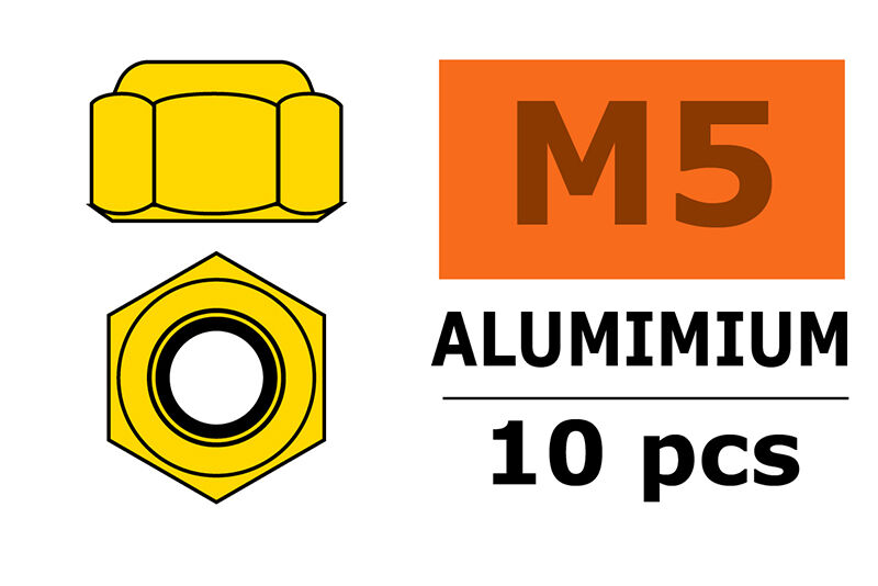 G-Force RC - Aluminium Sechskantmutter Selbstsichernd - M5 - Gold - 10 St (GF-0400-050)