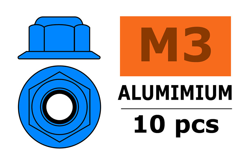 G-Force RC - Aluminium Sechskantmutter Selbstsichernd - M3 - mit Bund - Blau - 10 St (GF-0401-034)