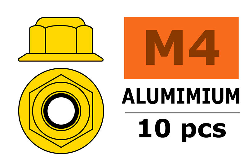 G-Force RC - Aluminium Sechskantmutter Selbstsichernd - M4 - mit Bund - Gold - 10 St (GF-0401-040)