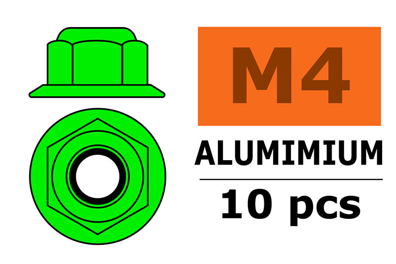G-Force RC - Aluminium Sechskantmutter Selbstsichernd - M4 - mit Bund - Grün - 10 St (GF-0401-041)