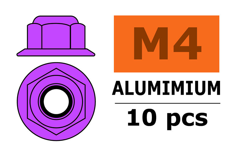 G-Force RC - Aluminium Sechskantmutter Selbstsichernd - M4 - mit Bund - Violet - 10 St (GF-0401-042)