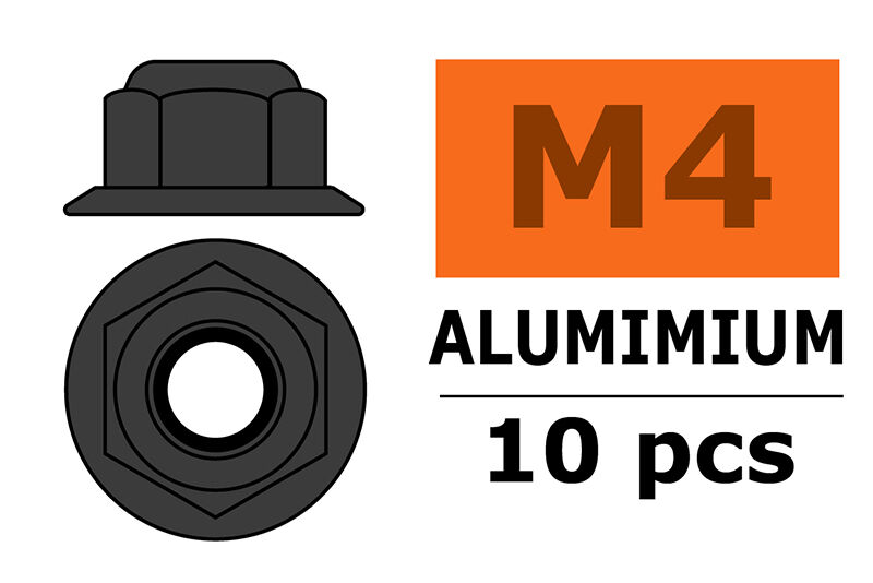 G-Force RC - Aluminium Sechskantmutter Selbstsichernd - M4 - mit Bund - Gun Metal - 10 St (GF-0401-043)