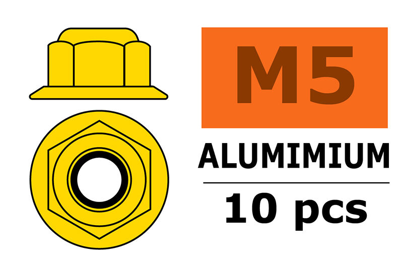 G-Force RC - Aluminium Sechskantmutter Selbstsichernd - M5 - mit Bund - Gold - 10 St (GF-0401-050)