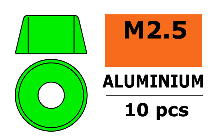G-Force RC - Aluminium Unterlegscheibe - für M2.5 Zylinderkopfschrauben - AD=7mm - Grün - 10 St (GF-0406-021)