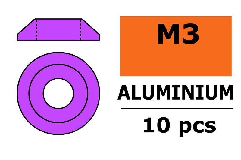 G-Force RC - Aluminium Unterlegscheibe - for M3 Linsenkopfschrauben - AD=10mm - Violet - 10 St (GF-0407-022)