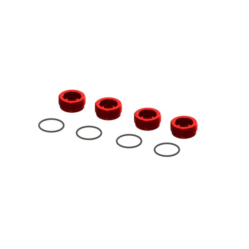 Horizon Hobby - Aluminum Front Hub Nut Red (4) inc O-Rings (ARA320467)