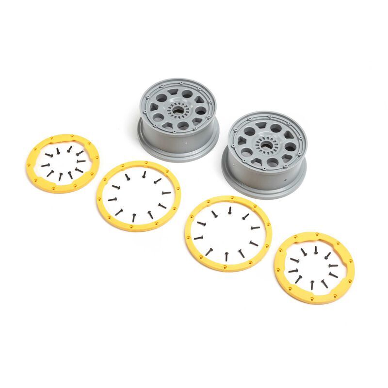 Horizon Hobby - Wheels, Silver, Yellow Beadlock (2): DBXL 2.0 (LOS45036)