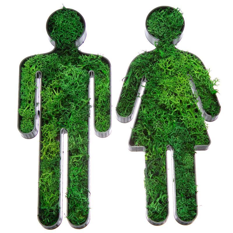 Toiletten Schild Frau und Mann aus Biokunststoff und echtem Islandmoos
