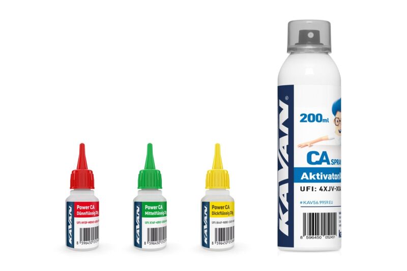 Kavan - Power CA Instant Glue Set 3 x 20g (thin, medium, thick) & Activator 200ml
