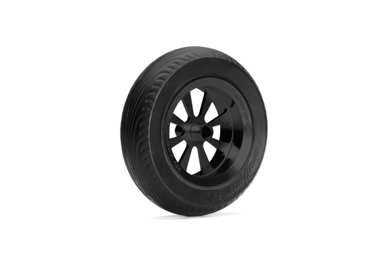 SpotOnRC - 101mm (4") Fahrwerkrad mit Aluminiummitte und Ersatzgummi - Schwarz (1 Stück)