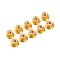 Ultimate Racing - M4/4mm Alu Flanged Nylon Nut Gold, 10 Pcs.