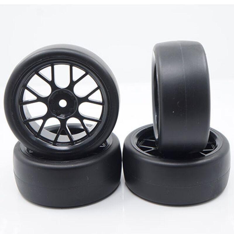 Yeah Racing - Spec D CS Wheel Offset +3 Black w/Tire 4pcs For 1/10 Drift (YR-WL-0100)