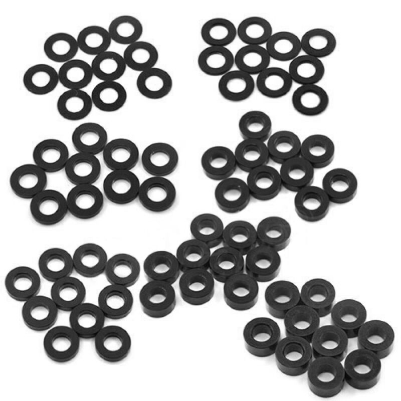 Yeah Racing - Aluminum M3 X 6mm Flat Washer 0.25 / 0.5 / 1 / 1.5 / 2 / 2.5 / 3mm 10pcs Set Black (YR-YA-0390BK)