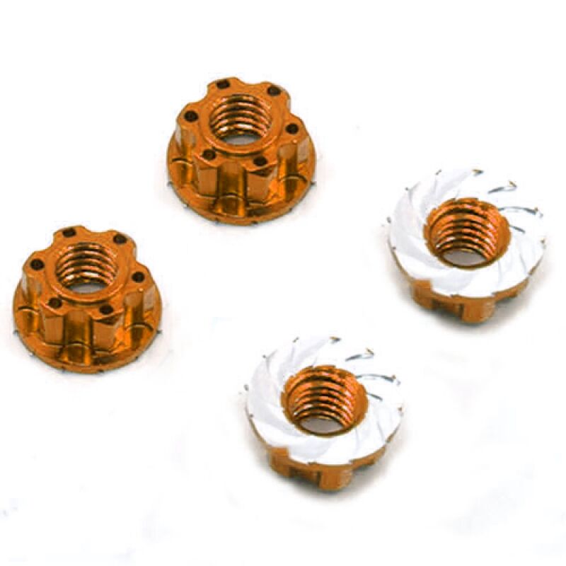Yeah Racing - 4mm Aluminium Wheel Flange Lock Nut 4pcs For RC Car Orange (YR-YA-0448OR)