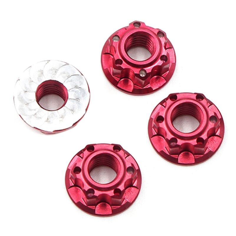 Yeah Racing - 4mm Aluminium Wheel Flange Lock Nut 4pcs For RC Car Red (YR-YA-0448RD)