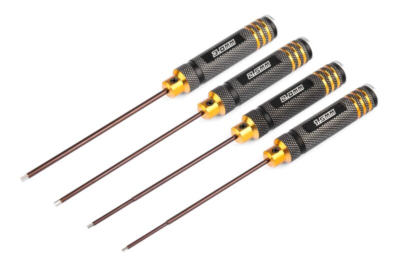 Yeah Racing - Aluminum Drive Hex Wrench Set (1.5/2.0/2.5/3.0mm Spring Steel Allen Wrench) Black/Gold (YR-YT-0187)