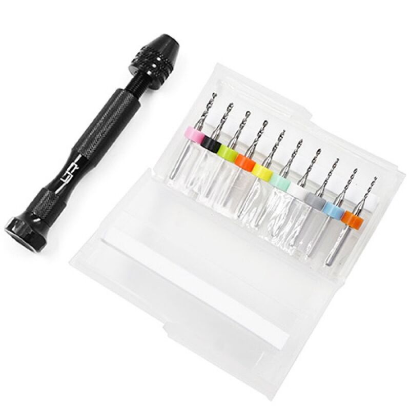 Yeah Racing - 1.1-2.0mm Steel Twist Drill 10 in 1 Set w/ Aluminum Handle (YR-YT-0196)