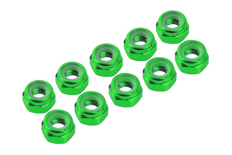 Ultimate Racing - M4/4mm Alu Nylon Lock Nuts Green, 10 Pcs. (MX-UR1512-GR)