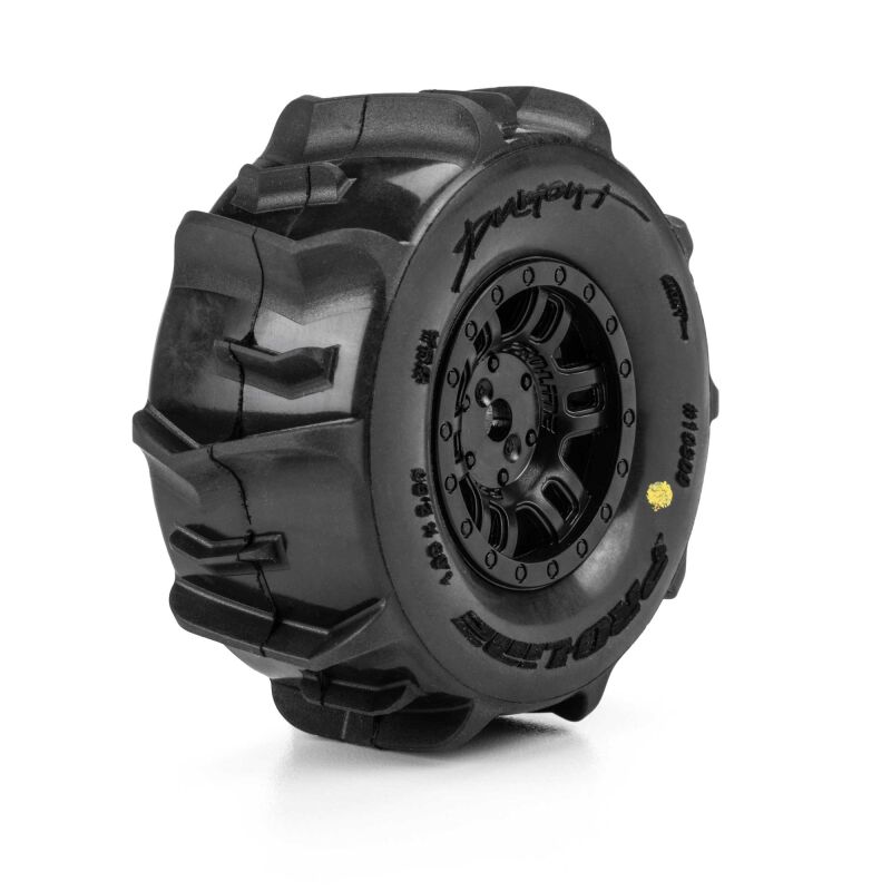 Pro-Line Racing 1/16 Dumont Front/Rear Paddle Tires Mounted 12mm Black Split Six (4): ARRMA MOJAVE GROM (PRO1030911)